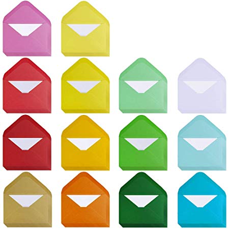 Supla 140 Sets Colorful Mini Envelopes with White Blank Business Cards Note Cards 14 Colors Small Gift Card Tiny Envelopes Pocket Envelopes Bulk 4" x 2.7" Love Notes