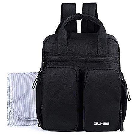 Diaper Bag Backpack, Multi-Functional Travel Carry for Mom and Dad with Large Capacity, Stroller Straps and Diaper Changing Pad (Black)