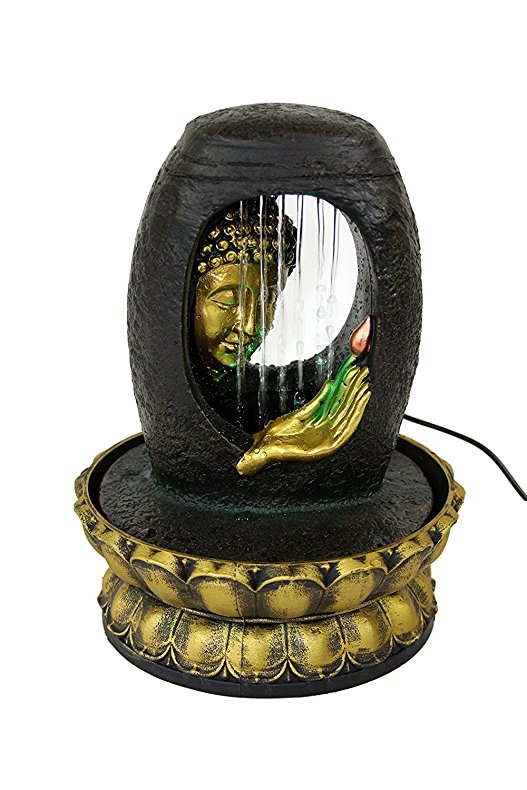 Gold Buddha Indoor Tabletop Water Fall Fountain LED Lights