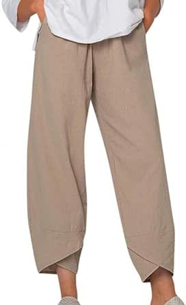 Cotton Linen Casual Summer Capri Pants Printed Cropped Comfy Baggy Trousers with Pockets Palazzo Lounge Pants