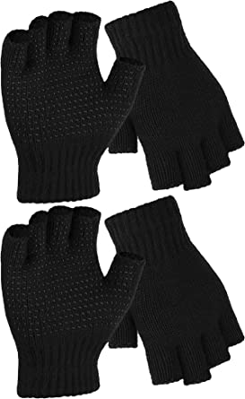 Cooraby 2 Pairs Fingerless Non Slip Gloves Knitted Stretchy Gloves for Men and Women