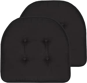 Sweet Home Collection Chair Cushion Memory Foam Pads Tufted Slip Non Skid Rubber Back U-Shaped 17" x 16" Seat Cover, 2 Count (Pack of 1), Black