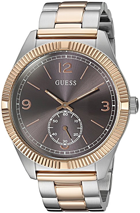 GUESS Men's U0872G2 Dressy Rose Gold-Tone Watch with Textured Grey Dial  and Stainless Steel Deployment Buckle