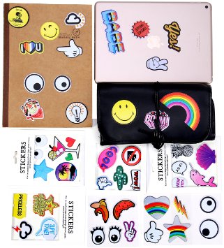 Face Forever 12 Sheets Chic Fun Pu Leather Sticker For Handbag,Laptop,Jacket,Jeans,Phone Fashion 3D Sticker. Enmoj,Letter,Rainbow,Star,Mark,Log,Tiger ,Face