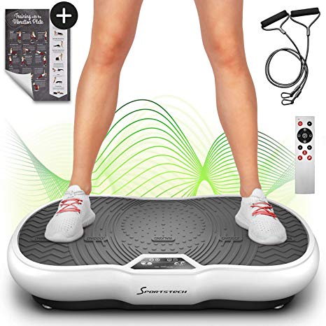 Sportstech Power Vibration Plate VP200 with Bluetooth, Innovative Oscillation Technology for Using at Home. Incl. Training Poster  Power Ropes   Remote Control   Integrated Loudspeaker