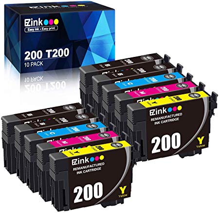 E-Z Ink (TM) Remanufactured Ink Cartridge Replacement for Epson 200 T200 T200120 to use with XP-200 XP-310 XP-400 WF-2520 WF-2540 WF-2530 (4 Black, 2 Cyan, 2 Magenta, 2 Yellow, 10 Pack)