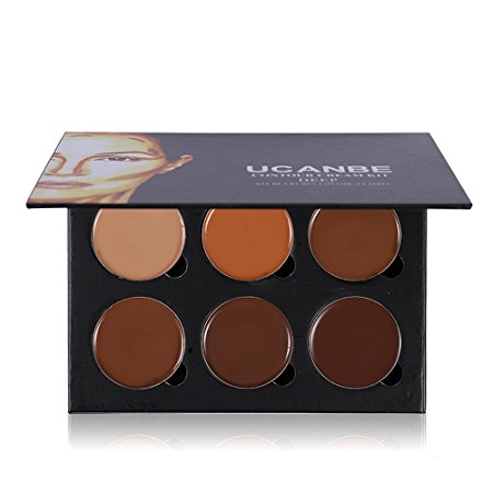 Ucanbe Cream Contour Highlighter Kit - 6 Colors Concealer Foundation for Contouring Highlighting Concealing Makeup Palette for Dark Skin