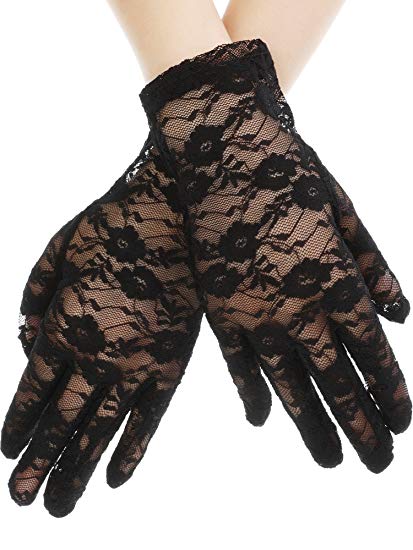 SATINIOR Ladies Lace Gloves Elegant Short Gloves Courtesy Summer Gloves for Wedding Dinner Parties