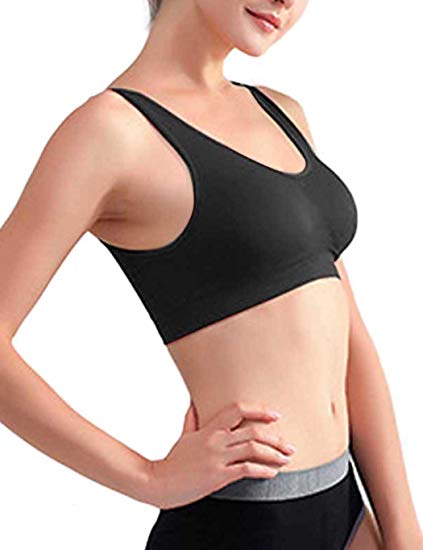 Batteraw Women Ladies V-Neck Stretch Wire Free Pure Color Bra Yoga Sports Casual Crop Tops Sleepwear Nightwe Sports Bras