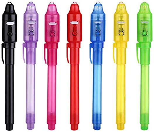 DLUCKY Invisible Ink Pen,Spy Pen Invisible Disappearing Ink Pen with UV Light Magic Marker for Secret Message and Kids Party Christmas Halloween Easter Goodies Bags Toy 7Pcs