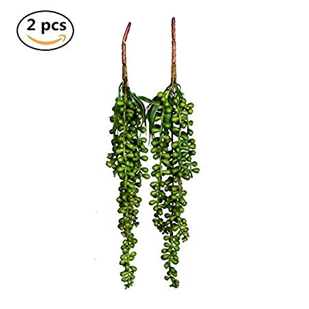 Artiflr Artificial Hanging Plants Fake Succulents String of Pearls Fake Hanging Basketplant Lover's Tears Succulent Branch for Home Kitchen Office Garden Wedding Decor (2PC)