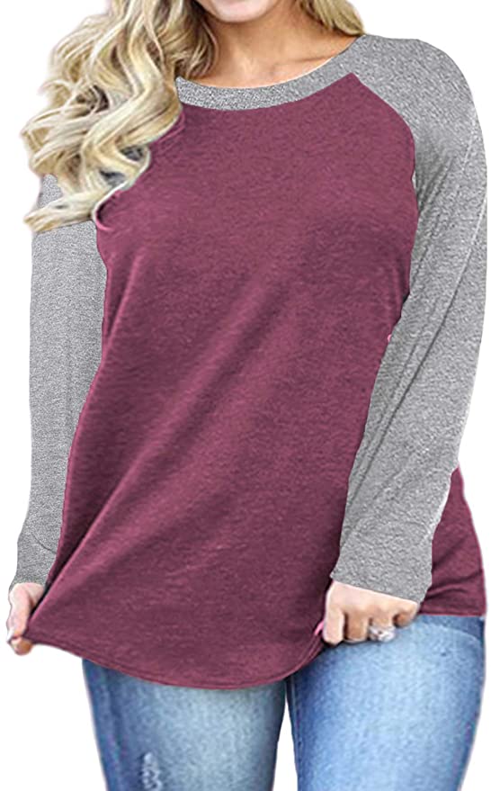 DOLNINE Plus Size Tops for Women Raglan Long Sleeve Tunic Shirts