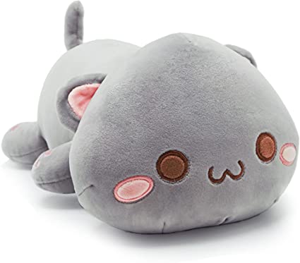 Cute Kitten Plush Toy Stuffed Animal Pet Kitty Soft Anime Cat Plush Pillow for Kids (Gray A, 12")