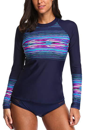 Sociala Women's Long Sleeve Rashguard UPF 50  Rash Guard Swim Shirt Swimsuit Top