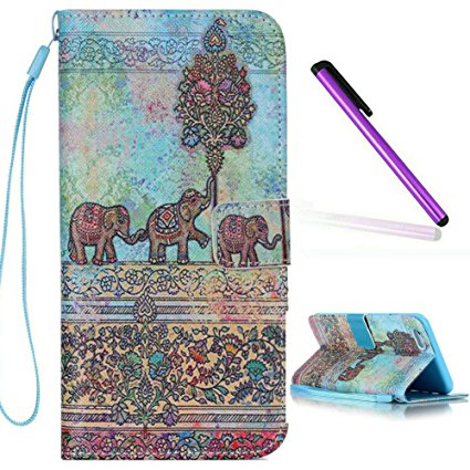 iPhone 6 Case iPhone 6S Case EMAXELER Painted Fancy Interesting Case, PU Leather Wallet Type Magnet Design Flip Stand Case with Card Slots for iPhone 6 / 6s Retro Elephant