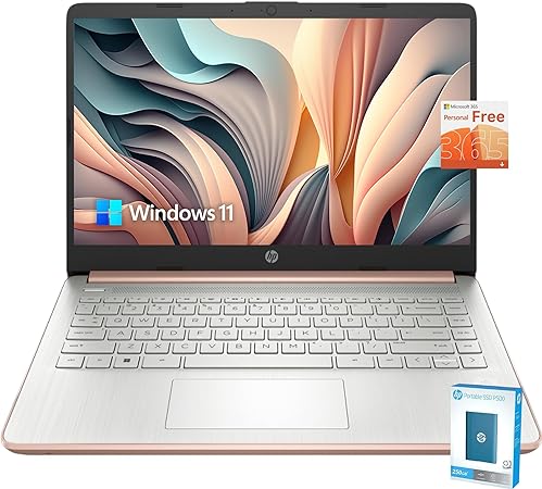 HP Latest Stream 14" HD Laptop, Intel Celeron Processor, 16GB Memory, 64GB eMMC Storage, Fast Charge, HDMI, Up to 11 Hours Long Battery Life, Office 365 1-Year, Win 11 S, Microfiber Bundle, Pink Gold