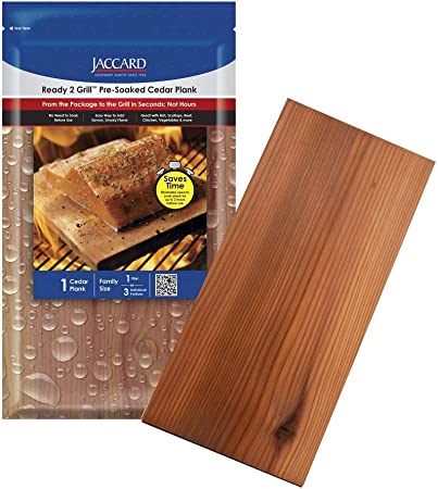Jaccard 201403 Ready 2 Grill Pre-Soaked Cedar Plank, Large, (1-Plank), Grilling Accessories – Wood Plank Serving Board