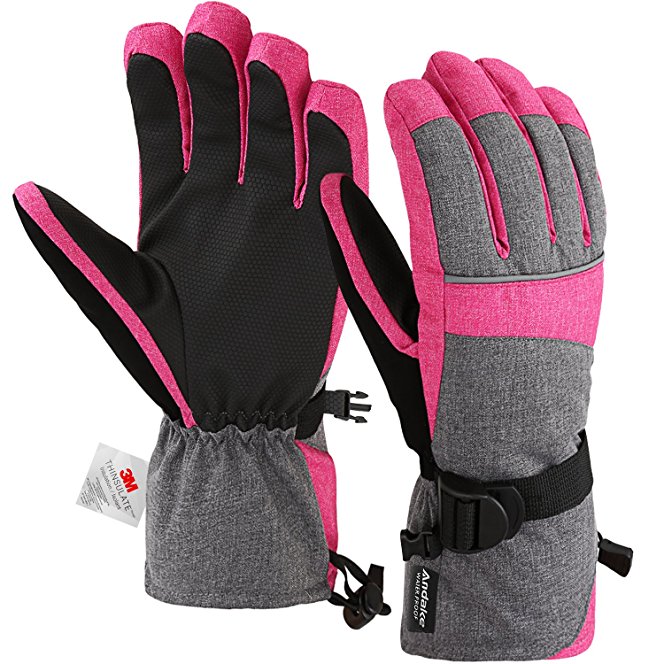 Andake Ski Gloves for Women, 3M Thinsulate Warm Winter Snowboard Gloves Insulated Gloves Waterproof Windproof Gloves with Adjustable Cuffs,Best for Riding, Snowboarding,Skiing and other Winter Sports