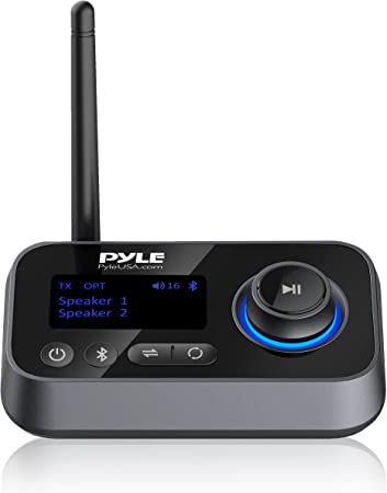 Wireless Bluetooth Transmitter Receiver - Audio Transmitting Box for TV Home Theater Stereo, LCD Display, Optical, and AUX Audio Jacks, Bluetooth Version: 5.0 - Pyle PDWM18BT