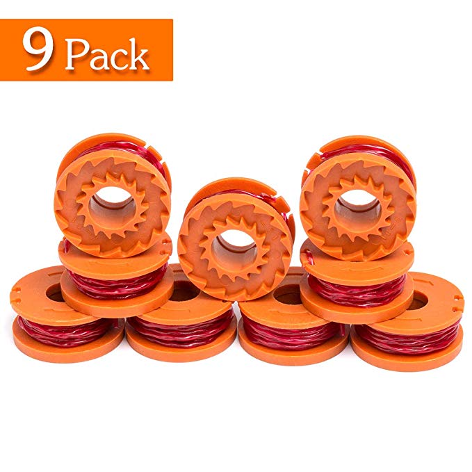 FutureWay String Trimmer Replacement Spool Line 0.065” WG163 WG155 WG180 WG175 WG160, Weed Eater String Autofeed Spool Line 10ft Compatible with Worx WA0010, Cordless Trimmer Edger Replacement (9 PCS)