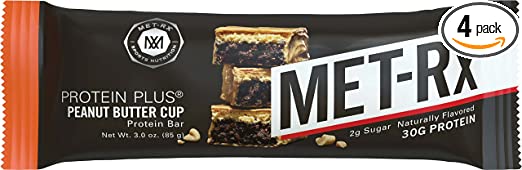 MET-Rx Protein Plus Protein Bar, Peanut Butter Cup, 4 Count Value Pack, High Protein Bar with Vitamins to Support Energy Levels & Muscle Strength, Gluten Free