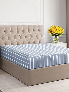 Twin Size Fitted Bed Sheet - Hotel Luxury Single Fitted Sheet Only - Fits Mattress Up to 16 - Extra Soft, Wrinkle Free, Breathable - Bottom Fitted Sheet - Blue Stripes Single Fitted Sheet Only