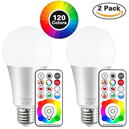 Jayool 10W E26 120 Multi Color Choices Color Changing Light Bulb With Remote Control, Timing and Dimmable, RGB Daylight White(6000K) (2 Pack)