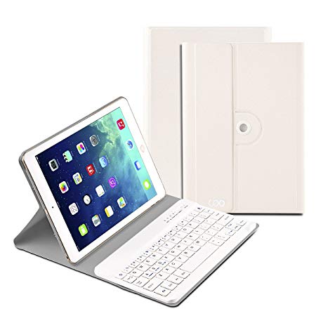 iPad Air 2 Keyboard, COO Wireless Removable Bluetooth Keyboard Case for Apple iPad Air/Air 2 with 360 Degree Rotation and Multi-Angle Stand (White)