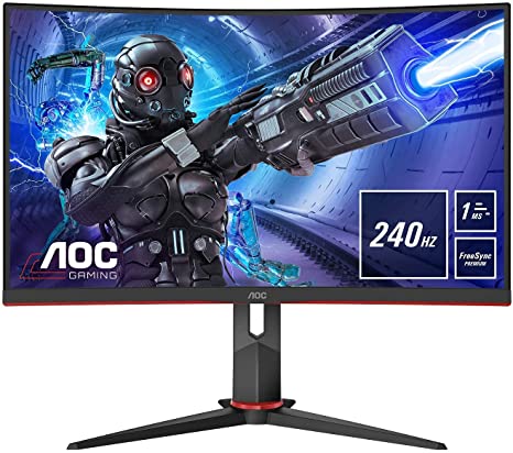 AOC Gaming C32G2ZE - 32 Inch FHD Curved Monitor, 240Hz, 1 ms MPRT, VA AMD FreeSync Premium, Low Input Lag (1920x1080@ 240Hz, 300 cd/m², HDMI/DP)