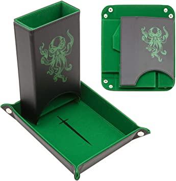CASEMATIX Portable Dice Tower and Tray Set with Non-Scratch Felt Interior - Folding 8" Auto Dice Roller Dice Rolling Tower for Fair and Random Dice Rolling Compatible with Board Games, D&D and RPGs