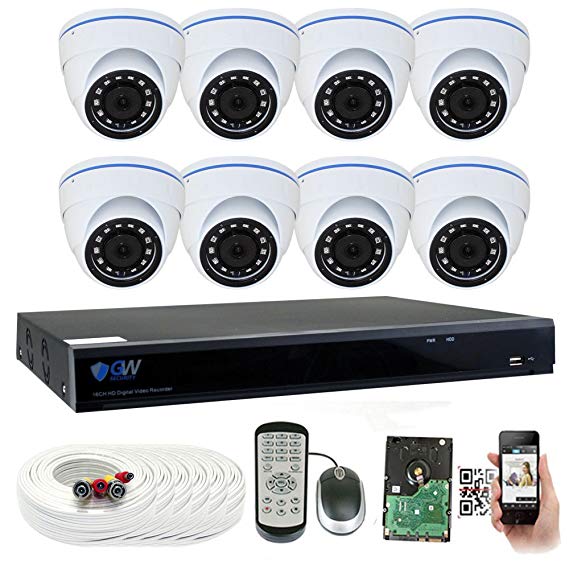 GW 8 Channel 5 Megapixel Video Day Night Security Surveillance System, 8 Weatherproof HD 5MP (2.5X 1080P) Dome Cameras, Motion Detection/Smart Search/Email Alert