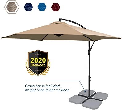 FRUITEAM 10Ft Patio Offset Umbrellas Hanging Garden Umbrellas Large Market Umbrella with Crank & Cross Base, Waterproof UV Protection Outdoor Cantilever Umbrella with Ventilation, Khaki