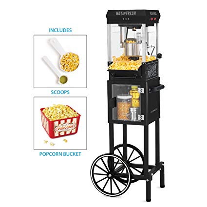 Nostalgia KPM200CTBK Vintage 2.5-Ounce Popcorn Cart with 5-Quart Bowl-45-Inches Tall, 2.5 oz, Black