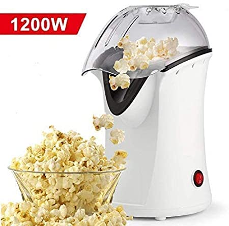 Hot Air Popcorn Maker,Popcorn Machine,Popcorn Popper 1200W,No Oil Needed, Including Measuring Cup and Removable Lid (White)