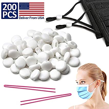 200Pcs Cord Locks Toggles for Drawstring Flat Adjustable Lanyard Buckle DIY Mask Elastic Cord Locks Adjuster Mask Non Slip Stopper for Adults and Kids Adjustment Accessories (White)