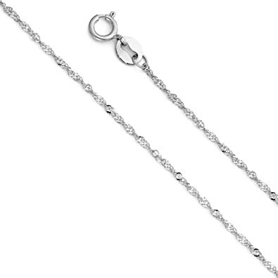 14k Yellow OR White Gold Solid 1mm Singapore Chain Necklace with Spring Ring Clasp