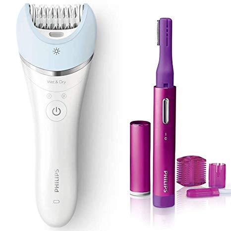 Philips Satinelle Advanced Epilator, Electric Hair Removal, Cordless Wet & Dry Use   Bonus Precision Perfect compact Trimmer for Women, Facial hair & Eyebrows