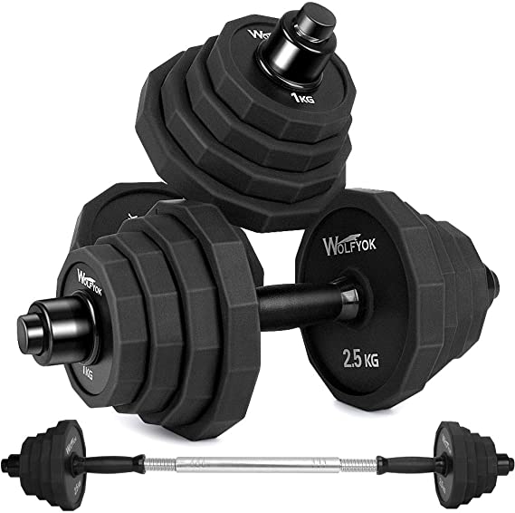 wolfyok 44Lbs/66Lbs Dumbbells Set, Adjustable Weights Solid Steel Dumbbells Pair for Adults Home Fitness Equipment Gym Workout Strength Training with Connecting Rod Used as Barbell