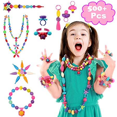 500  Snap Pop Beads Girl Toy Arts Crafts Toys Birthday Gifts Reusable Jewelry Making Kit Necklace Bracelet Ring Kids Creativity Fashion Fun DIY Set Christmas Presents