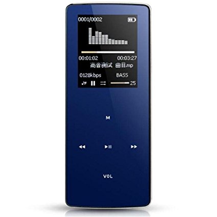 HONGYU New Bluetooth MP3 Music Player 8GB with 1.8 Screen FM Radio/ Voice recorder / Max 32gb micro SD Card Support 60 Hours Continuous Playback Lossless Music Player(Dark Blue)
