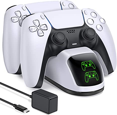 PS5 Charging Station, PS5 Controller Charger for Dualsense Controller, Upgrade PS5 Controller Charger Station with Dual Charging Ports, BEBONCOOL PS5 Charger with 2A /5V Fast Charging Cable-White