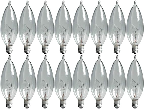 GE Lighting Crystal Clear Bent Tip Decorative Light Bulb, 40 Watts, Candelabra Base, 16-Pack