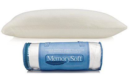Premium Shredded Memory Foam Bed Pillow by MemorySoft, Slim Model for Stomach Sleepers