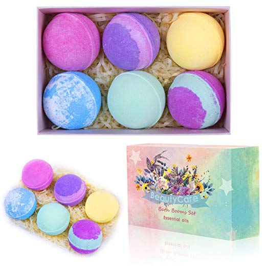 Beauty Care Bath Bombs Gift Set Huge 5Oz Bath Bombs, Spa Vegan Lush Fizzies with Natural Essential Oils, 6 Assorted Bath Bombs