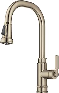 KRAUS Allyn Transitional Industrial Pull-Down Single Handle Kitchen Faucet in Spot-Free Antique Champagne Bronze, KPF-4101SFACB