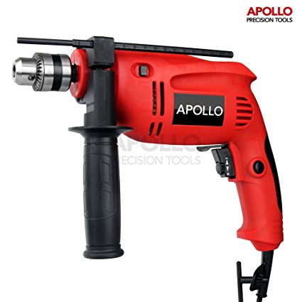 Apollo 500 Watt DIY Multi Purpose AC Drill with Hammer Function for drilling in Concrete and Stone, 3/8” Chuck (10mm) & 9 Piece Mixed Drill Bit Set for Drilling Steel, Stone and Wood. Non-Hammer Function allows Drill to be used as Driver for all Screws