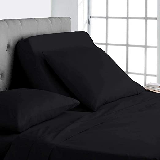 Split Head Flex King Sheets Sets for Adjustable Beds - 15" Inch Deep Pocket - 800 Thread Count 100% Egyptian Cotton Sheets - Split Down 32 Inches from The top - Split Head Sheets, Black Solid