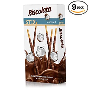 Biscolata Stix Biscuit Snacks Coated with Milk Chocolate - (9 Pack) (Coconut)