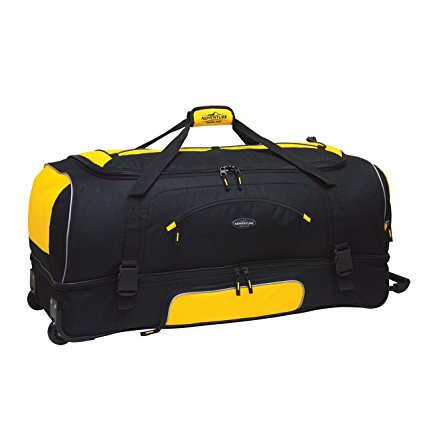 30" Adventure by Travelers Club Luggage Rolling 2-Tone Multi-Pocket Large Packing Capacity Duffel with BONUS Bottom Compartment, Yellow and Black Color Option