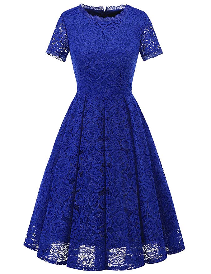 DRESSTELLS Women's Bridesmaid Vintage Tea Dress Floral Lace Cocktail Formal Swing Dress